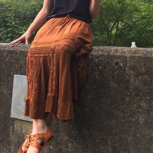Vintage embroidered orange brown Indian Maxi Skirt